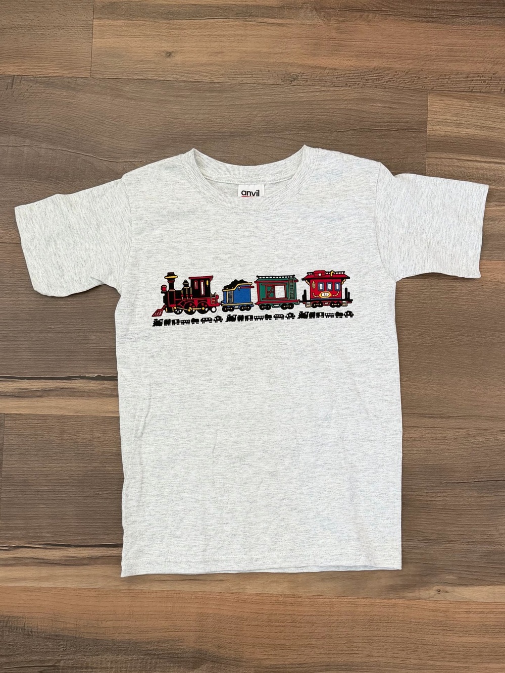 Vintage Anvil Youth Grey Crewneck Train Graphic Tee Size Small